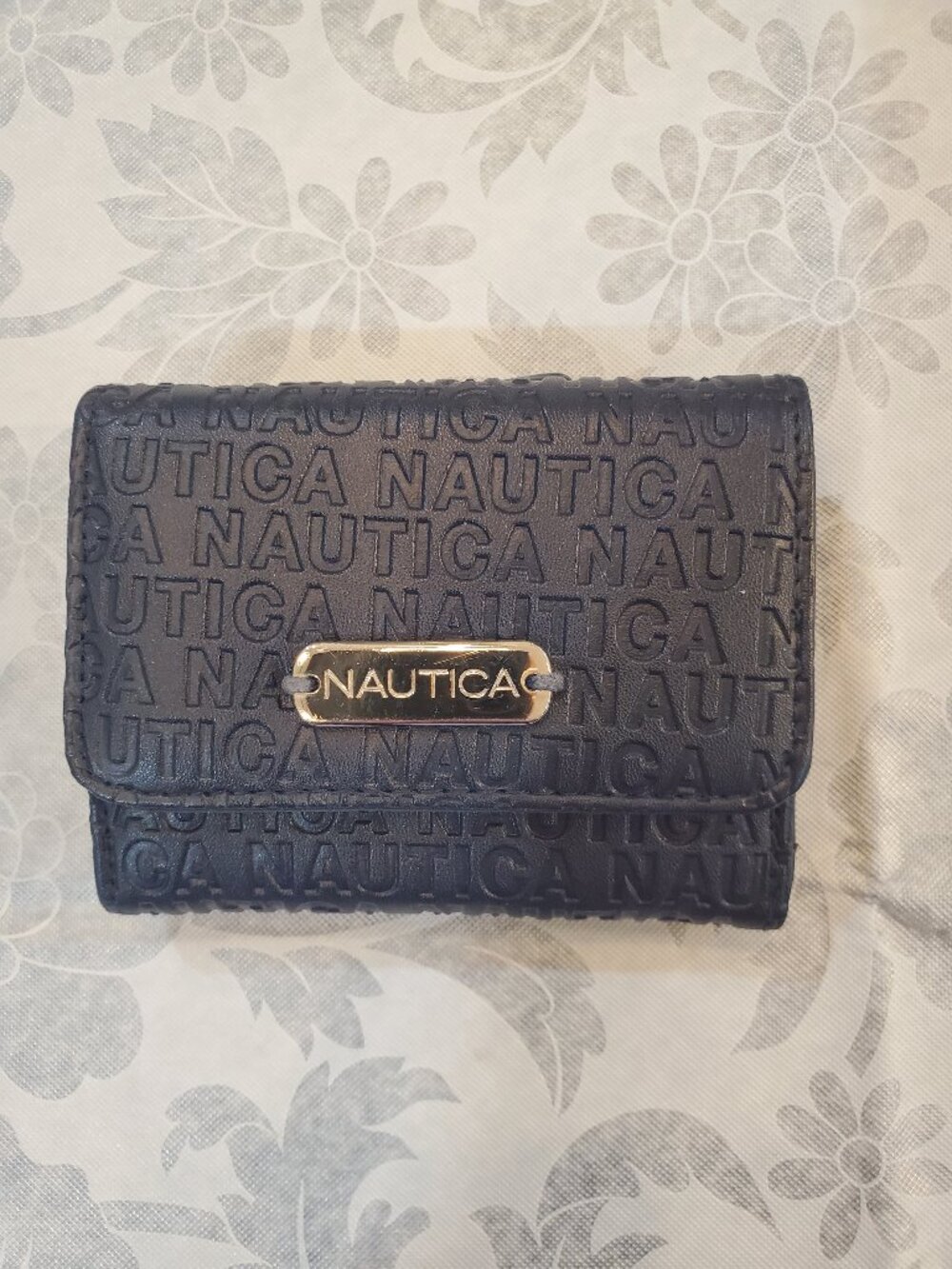 Nautica Embossed Logo Trifold Wallet – Compact Vegan Leather w/ RFID Protection